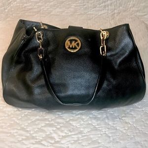 AUTHENTIC MK black leather handbag w gold accents
